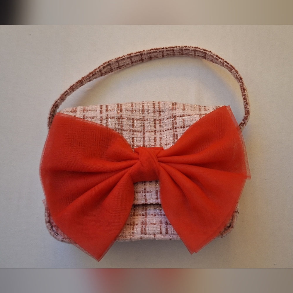 Cat & Jack Pink Tweed Mini Handbag with Red Bow